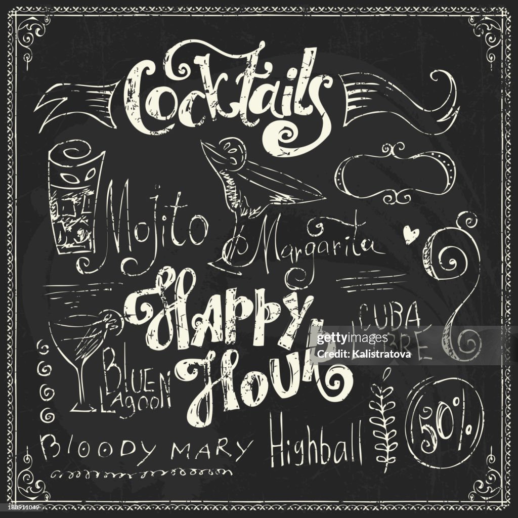 Cocktials Lettering Chalk Lettering Cocktails Doodles High-Res Vector Graphic - Getty Images