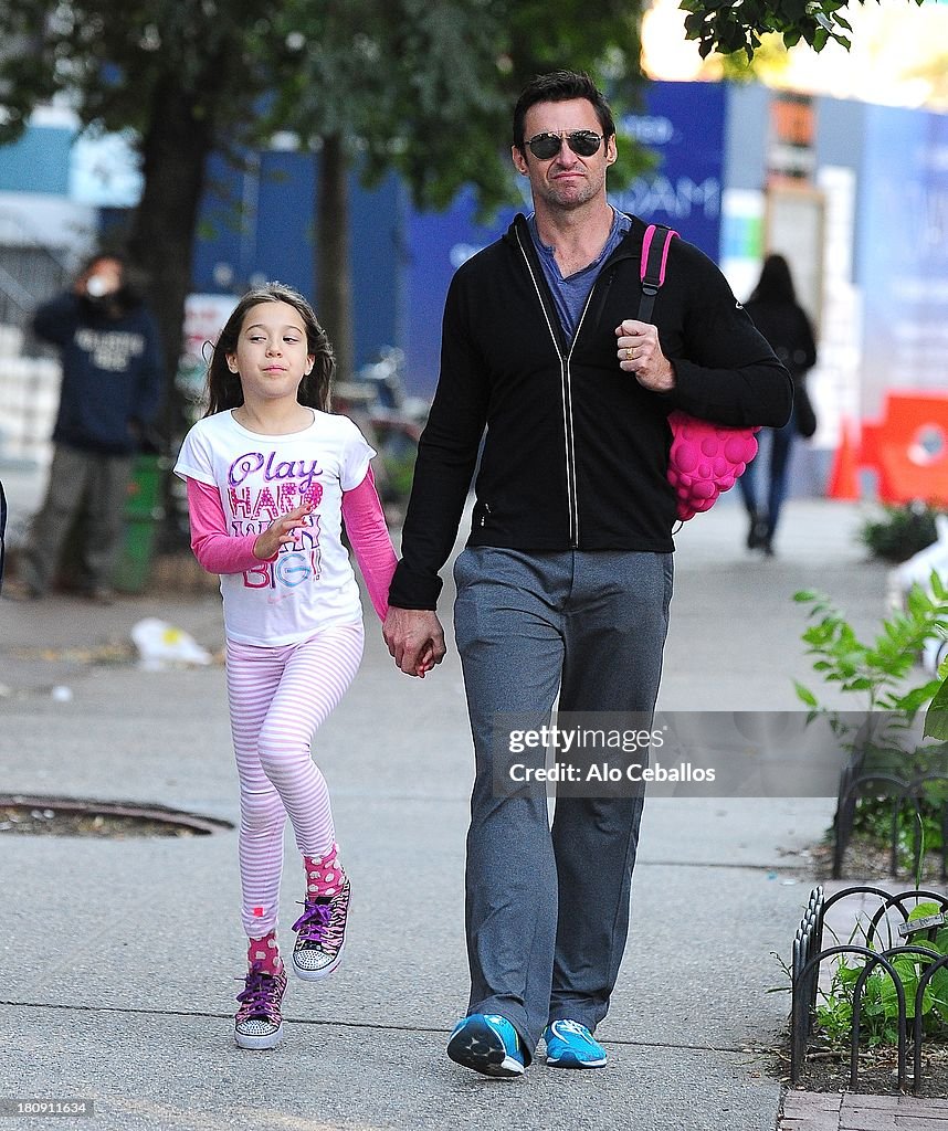 Hugh Jackman and Ava Eliot Jackman are seen in Soho on September 17