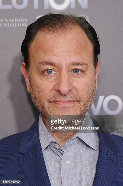 Actor and moderator Fisher Stevens attends the "Revolution: The Power of Entertainment" season two premiere at United Nations Headquarters on...
