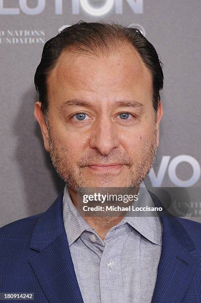 Actor and moderator Fisher Stevens attends the "Revolution: The Power of Entertainment" season two premiere at United Nations Headquarters on...