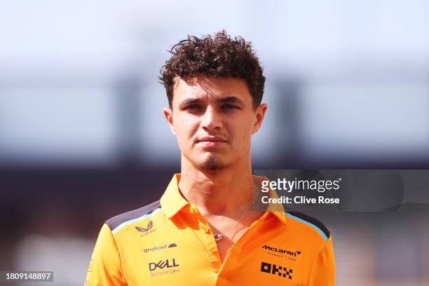 Lando Norris of Great Britain and McLaren walks in the Paddock during previews ahead of the F1 Grand Prix of Abu Dhabi at Yas Marina Circuit on...