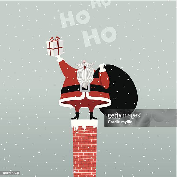 stockillustraties, clipart, cartoons en iconen met santa claus in chimney retro gift present illustration vector myillo - funny christmas gift