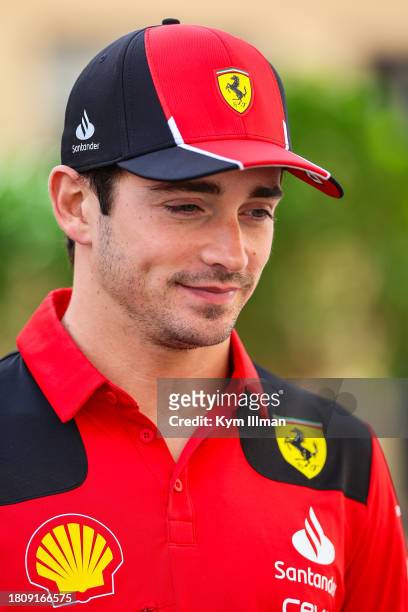 Charles Leclerc of Monaco and Ferrari F1 team looks on ahead of the F1 Grand Prix of Abu Dhabi at Yas Marina Circuit on November 23, 2023 in Abu...