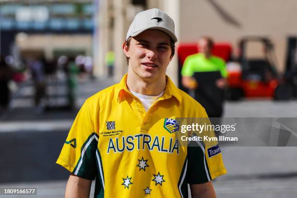 Oscar Piastri of Australia and McLaren walks in the paddock wearing an Australian cricket shirt ahead of the F1 Grand Prix of Abu Dhabi at Yas Marina...