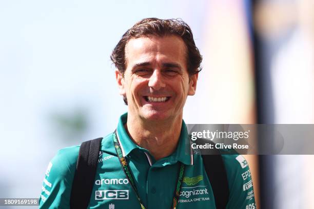 Pedro de la Rosa walks in the Paddock during previews ahead of the F1 Grand Prix of Abu Dhabi at Yas Marina Circuit on November 23, 2023 in Abu...