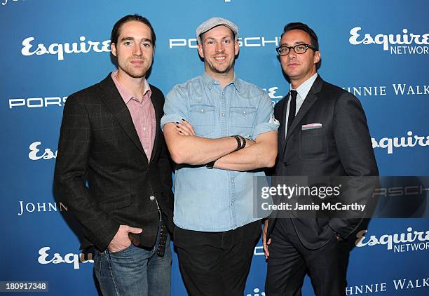 Personalities Martin Dickie and James Watt of BrewDog, and Esquire Network General Manager Adam Stotsky attend the Esquire 80th anniversary and...