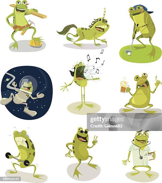 page of frog characters - singing competition stock illustrations