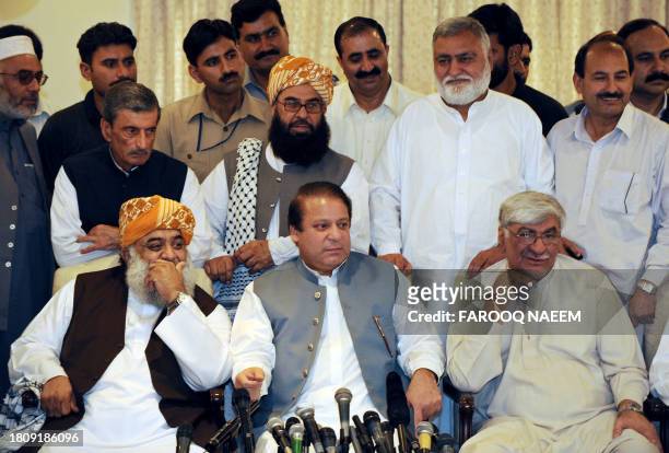 Pakistani ruling coalition partner Maulana Fazal-ur-Rehman , chief of Jamiat Ulema-e-Islam, former premier Nawaz Sharif and Asfandyar Wali head of...