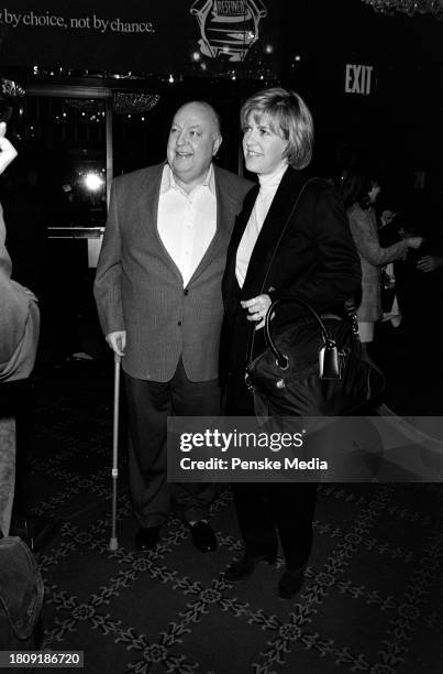 Roger Ailes and Elizabeth Tilson attend the local premiere of "Bulworth" at the Ziegfeld Theatre in New York City on April 30, 1998.