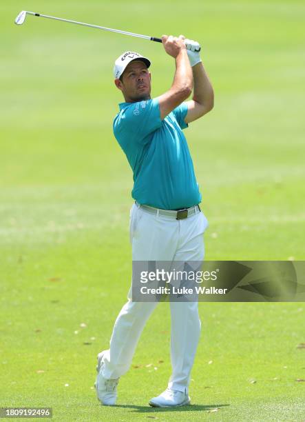 Jaco Van Zyl of South Africa plays his approachshot on the 17th hole during Day One of the Joburg Open at Houghton GC on November 23, 2023 in...