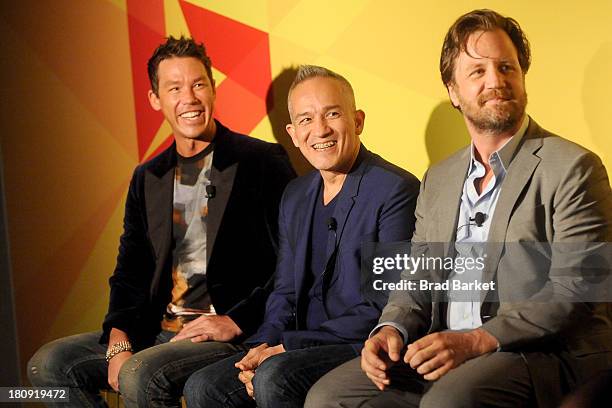 David Bromstad, Cesar Galindo and Michael Kroll attend NYC Bing redesign panel featuring Jonathan Adler and David Bromstad on September 17, 2013 in...