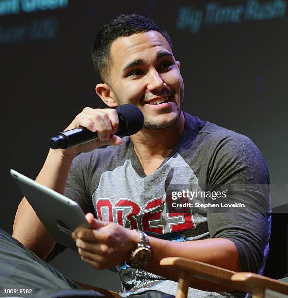 Singer/actor Carlos Pena Jr. Of Big Time Rush attends the Meet the App Developer: SEGA's GO DANCE event at Apple Store Soho on September 17, 2013 in...