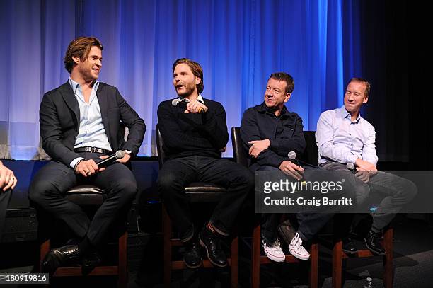 Chris Hemsworth, Daniel Bruhl, Peter Morgan and Andrew Eaton attend The Academy Of Motion Picture Arts And Sciences official Academy member screening...