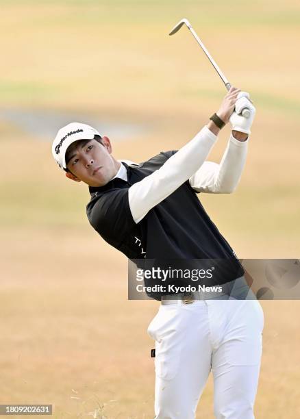 Keita Nakajima of Japan hits a shot on the third hole during the final round of the Casio World Open Golf Tournament at Kochi Kuroshio Country Club...