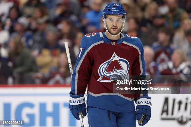 Jonathan Drouin of the Colorado Avalanche plays he Vancouver Canucks in the first period at Ball Arena on November 22, 2023 in Denver, Colorado.