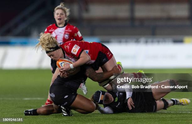 Gloucester-Hartpury's Sam Monaghan in action during the Allianz PWR Womens Premership Round 2 match between Gloucester-Hartbury and Leicester Tigers...