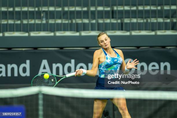 Dayana Yastremska of Ukraine is in action against Ekaterina Makarova of Russia during the Round of 32 of the Creand Andorra Open Women's Tennis...