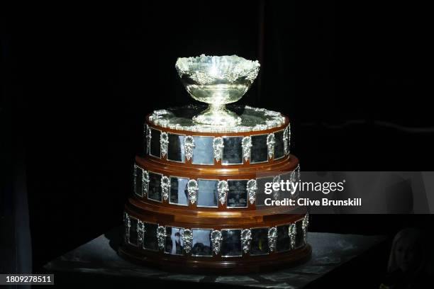 Detailed view of Davis Cup trophy during the Quarter-Final match between Italy and The Netherlands in the Davis Cup Final at Palacio de Deportes Jose...