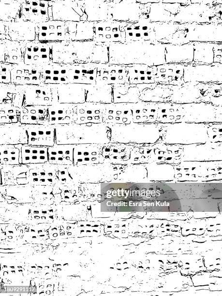 stockillustraties, clipart, cartoons en iconen met distressed black and white vector grunge brick wall texture. - betonblok