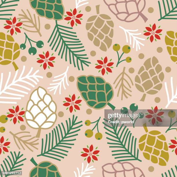christmas seamless pattern . - pinecone stock illustrations