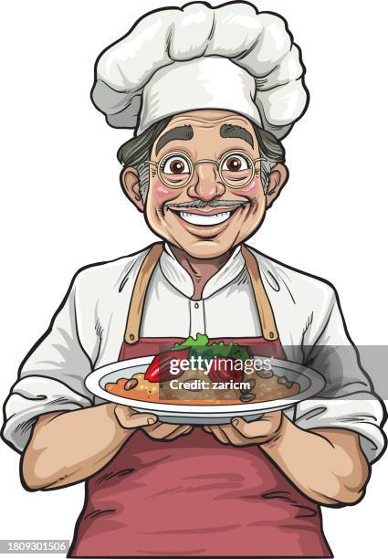 old cook - senior cooking stock illustrations