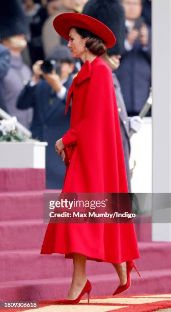 Catherine, Princess of Wales attends a ceremonial welcome, at Horse Guards Parade, for the President and the First Lady of the Republic of Korea on...
