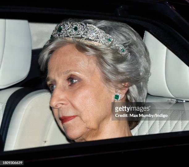 Birgitte, Duchess of Gloucester arrives at Buckingham Palace to attend a State Banquet for the President and the First Lady of the Republic of Korea...