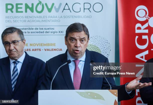 The Minister of Agriculture, Fisheries and Food, Luis Planas, speaks during the II Renowagro International Meeting, at the Palau de Les Arts, on 23...