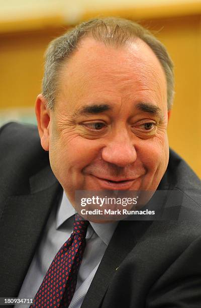 First Minister Alex Salmond talks to children during a visits to the North Edinburgh Childcare Centre to mark one year to go until the Scottish...