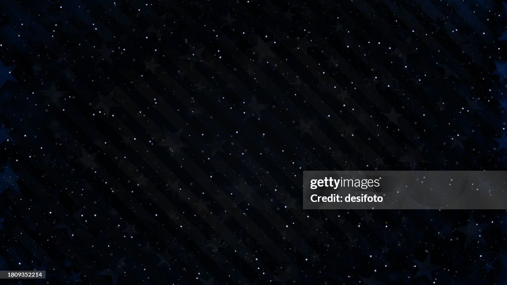 Carta da parati natalizia orizzontale di colore nero scuro con trama e piccoli motivi a punti scintillanti e stelle sbiadite come nel cielo notturno nello spazio e strisce inclinate grigie su tutto lo sfondo