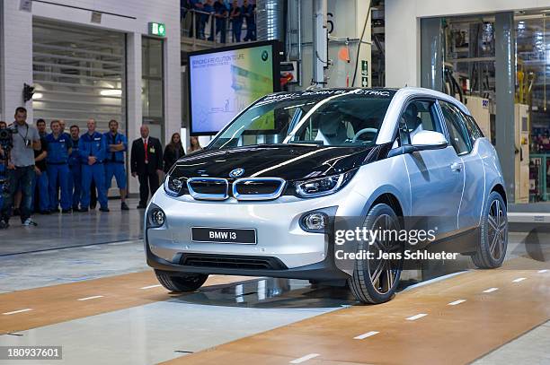 New BMW i3 electric car is seen on the assembly line at the BMW factory on September 18, 2013 in Leipzig, Germany. The i3 is BMW's first mass market...