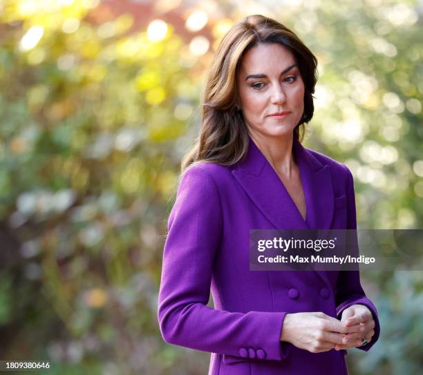 Catherine, Princess of Wales arrives at the Shaping Us National Symposium at the Design Museum on November 15, 2023 in London, England. The symposium...