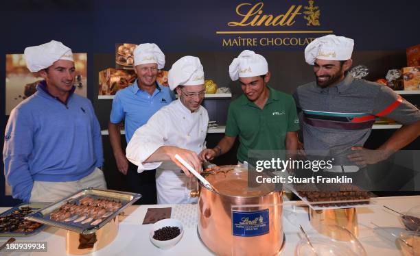 Gonzalo Fernandez Castano of Spain, Fredrik Andersson-Hed of Sweden, Matteo Manassero of Italy and Alvaro Quiros of Spain discover how Lindt...