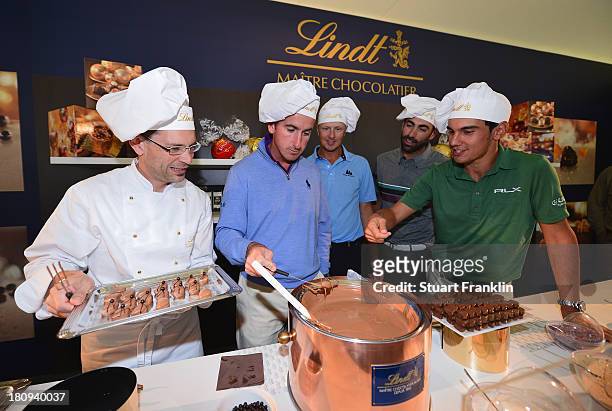 Gonzalo Fernandez Castano of Spain, Fredrik Andersson-Hed of Sweden, Alvaro Quiros of Spain and Matteo Manassero of Italy discover how Lindt...