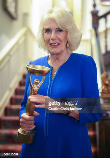 Queen Camilla makes a speech as shehosts the Booker Prize Foundation reception at Clarence House on November 23, 2023 in London, England.