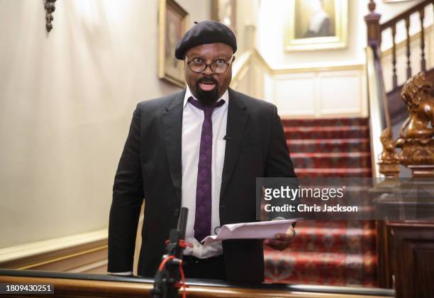 Sir Ben Okri makes a speech during the Booker Prize Foundation reception at Clarence House on November 23, 2023 in London, England.