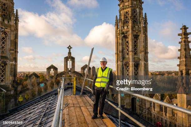 Stephen Cherry, dean of King's College, on the roof of King's College Chapel at Cambridge University in Cambridge, UK, on Tuesday Nov. 28, 2023. The...