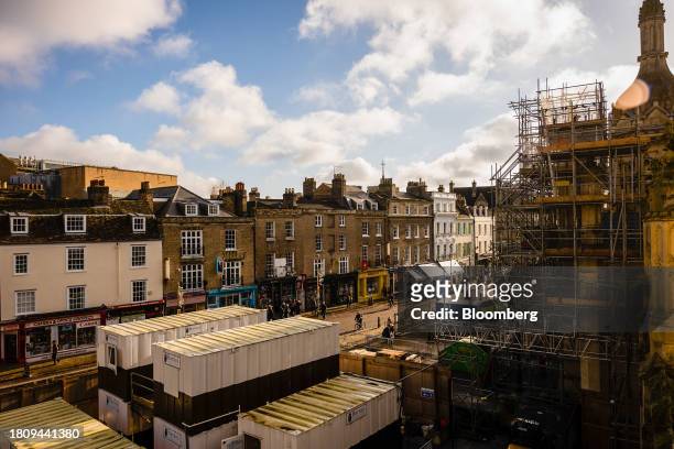Storage for the contractors installing solar panels on the roof of King's College Chapel at Cambridge University in Cambridge, UK, on Tuesday Nov....