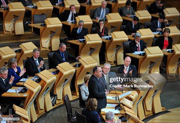 First Minister Alex Salmond speaks during a debate at the Scottish Parliament on the future of Scotland on Wednesday September 18th 2013 in...