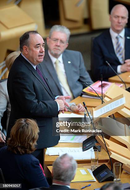 First Minister Alex Salmond speaks during a debate at the Scottish Parliament on the future of Scotland on Wednesday September 18th 2013 in...