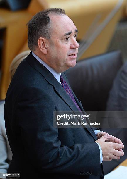 First Minister Alex Salmond speaks during a debate at the Scottish Parliament on the future of Scotland on Wednesday September 18th 2013 in...