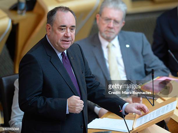 First Minister Alex Salmond speaks during a debate at the Scottish Parliament on the future of Scotland on Wednesday September 18th 2013 in...
