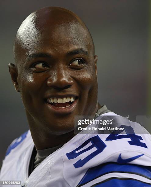 DeMarcus Ware of the Dallas Cowboys during a preseason game at AT&T Stadium on August 29, 2013 in Arlington, Texas.