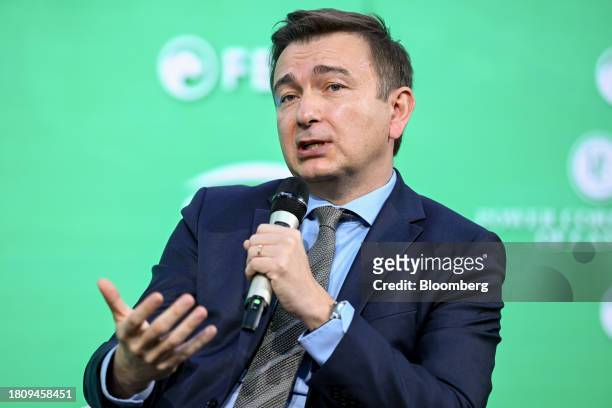 Christopher Guerin, chief executive officer of Nexans SA, speaks during the International Economic Forum of the Americas conference in Paris, France,...