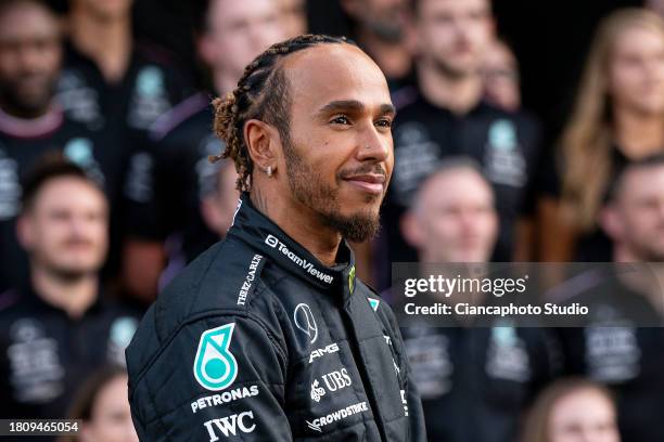 Lewis Hamilton of Great Britain and Mercedes-AMG PETRONAS F1 Team poses for a photo during previews ahead of the F1 Grand Prix of Abu Dhabi at Yas...