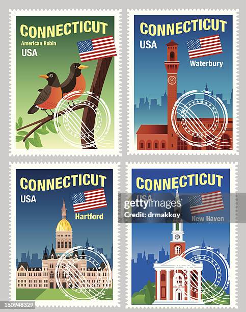 connecticut stamps - waterbury connecticut stock illustrations