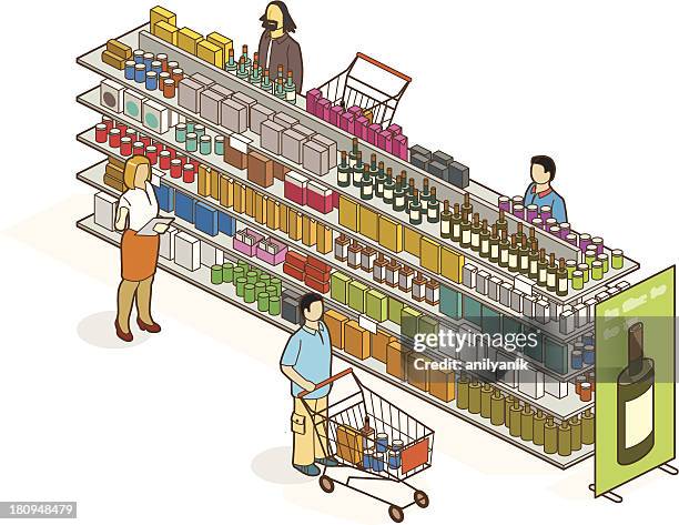 stockillustraties, clipart, cartoons en iconen met supermarket - rack