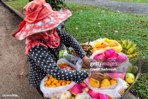 kambodschanische frau verkauft frische früchte, kambodscha - straßenverkäufer stock-fotos und bilder
