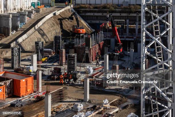 General view of the construction site of the so called CityWave urban regeneration project, CityLife district, on November 23, 2023 in Milan, Italy....