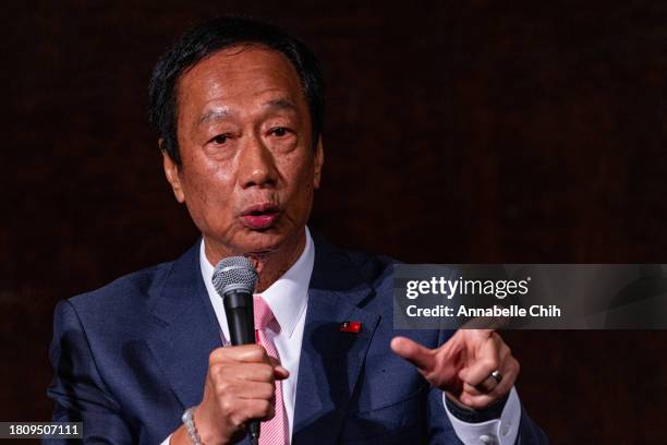 The independent presidential candidate Hon Hai Precision Industry Co. Founder, Terry Gou, speaks during a press conference of potential candidate...